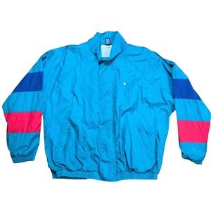 Vintage Lands End Mens XL Colorblock Windbreaker Jacket Teal Pink 90s Retro